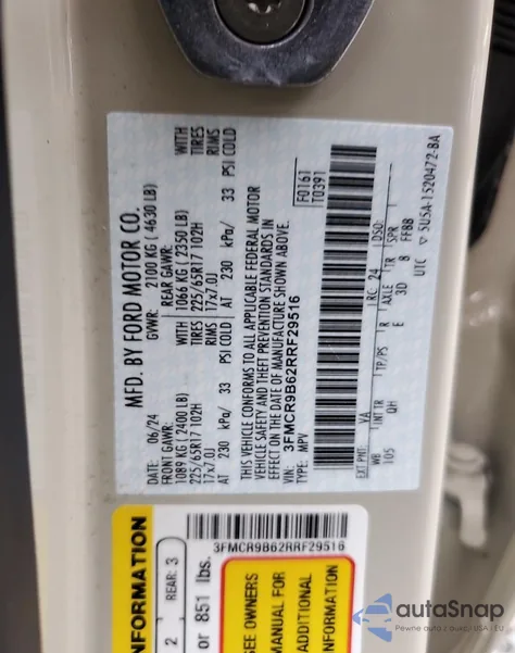 2024 Ford Bronco Sport Big Bend from USA, damaged, VIN 3FMCR9B62RRF29516